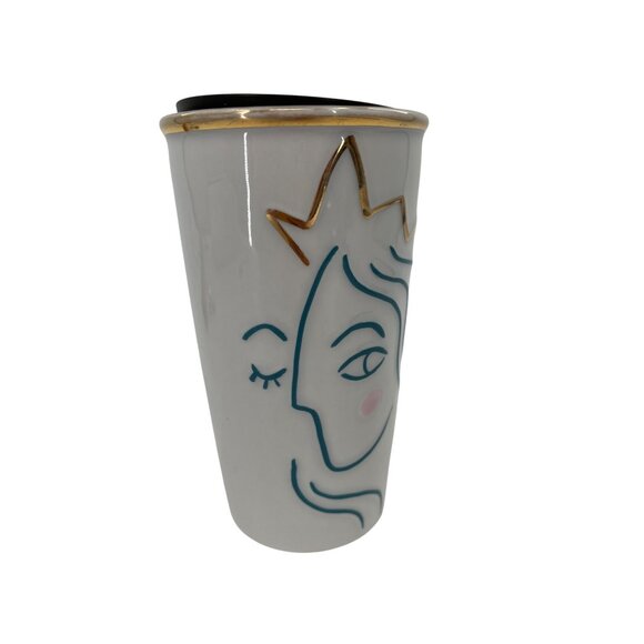 Starbucks 2017 Anniversary 10 Oz Travel Mug‎ embossed Abstract Face Gold Crown - Picture 2 of 6